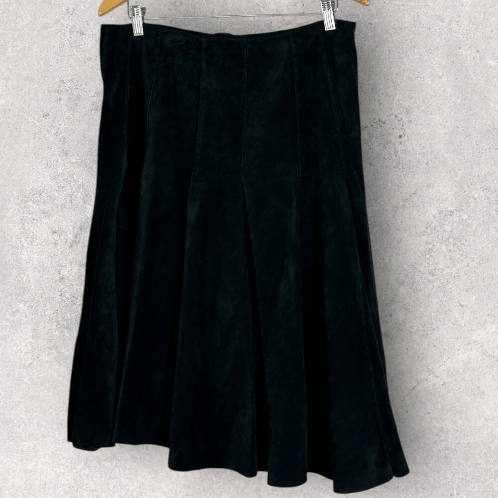 Danier Canada 100%‎ Suede Leather Black Flared Midi Skirt Womens Size 12 Lined
